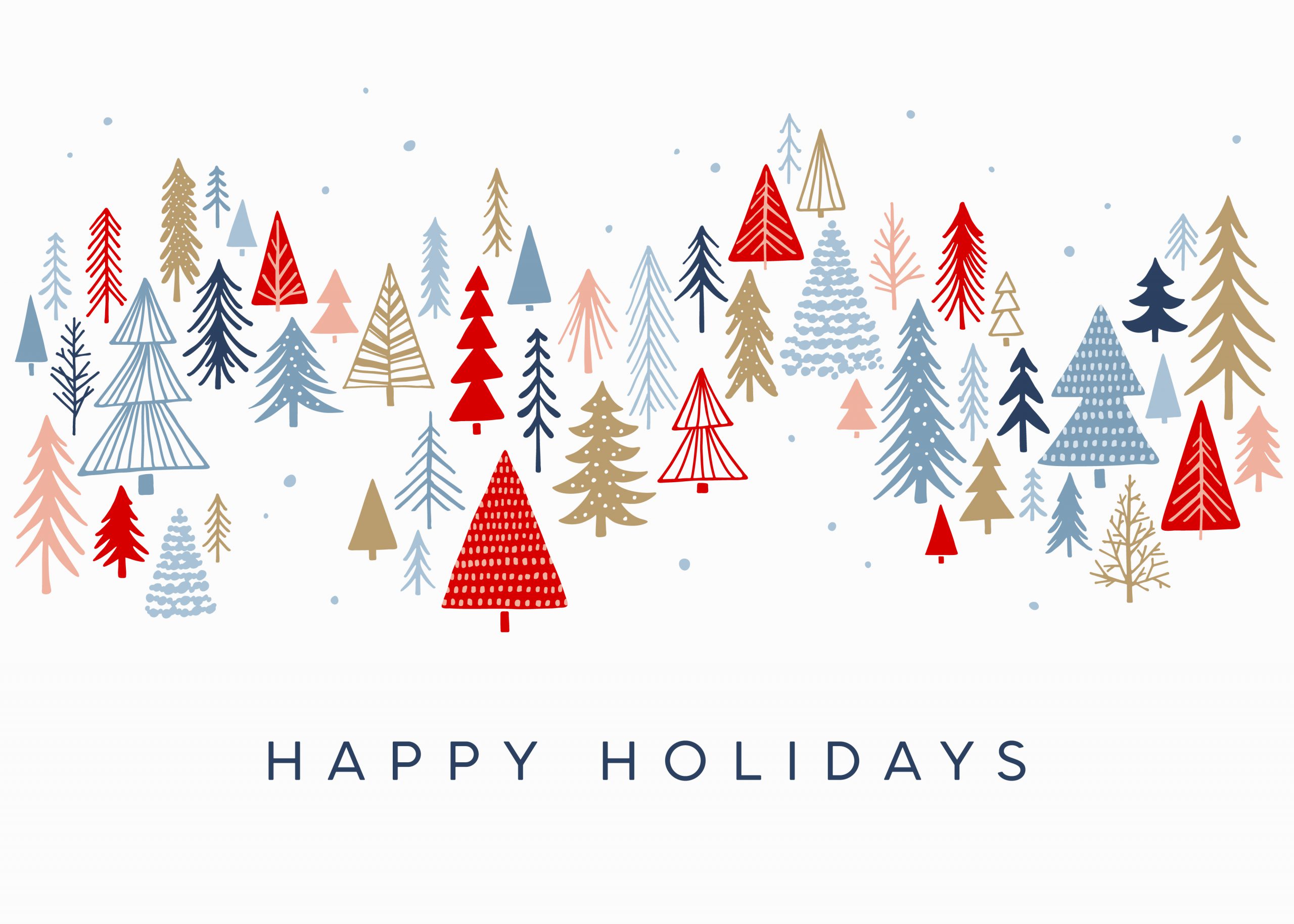 Holiday card with trees and snow. Christmas background with winter trees.